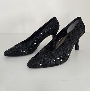 Amanda Smith Black Sequin Pointed-Toe Heels